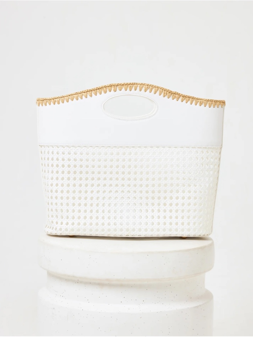 Casablanca White Woven Tote Bag with Tan Trim L*Space